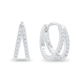 Xoo - Oorbel - Dubbel - Double row - Zirkonia - 10 mm - Minimalistische oorbel - 925 zilver - Zilver