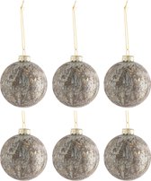Doos Van 6 Kerstballen Fluweel Glas Antiek Grijs/Goud Small