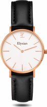 Elysian - Dames Horloge - Rose Goud Zwart Leer - Waterdicht - 36mm