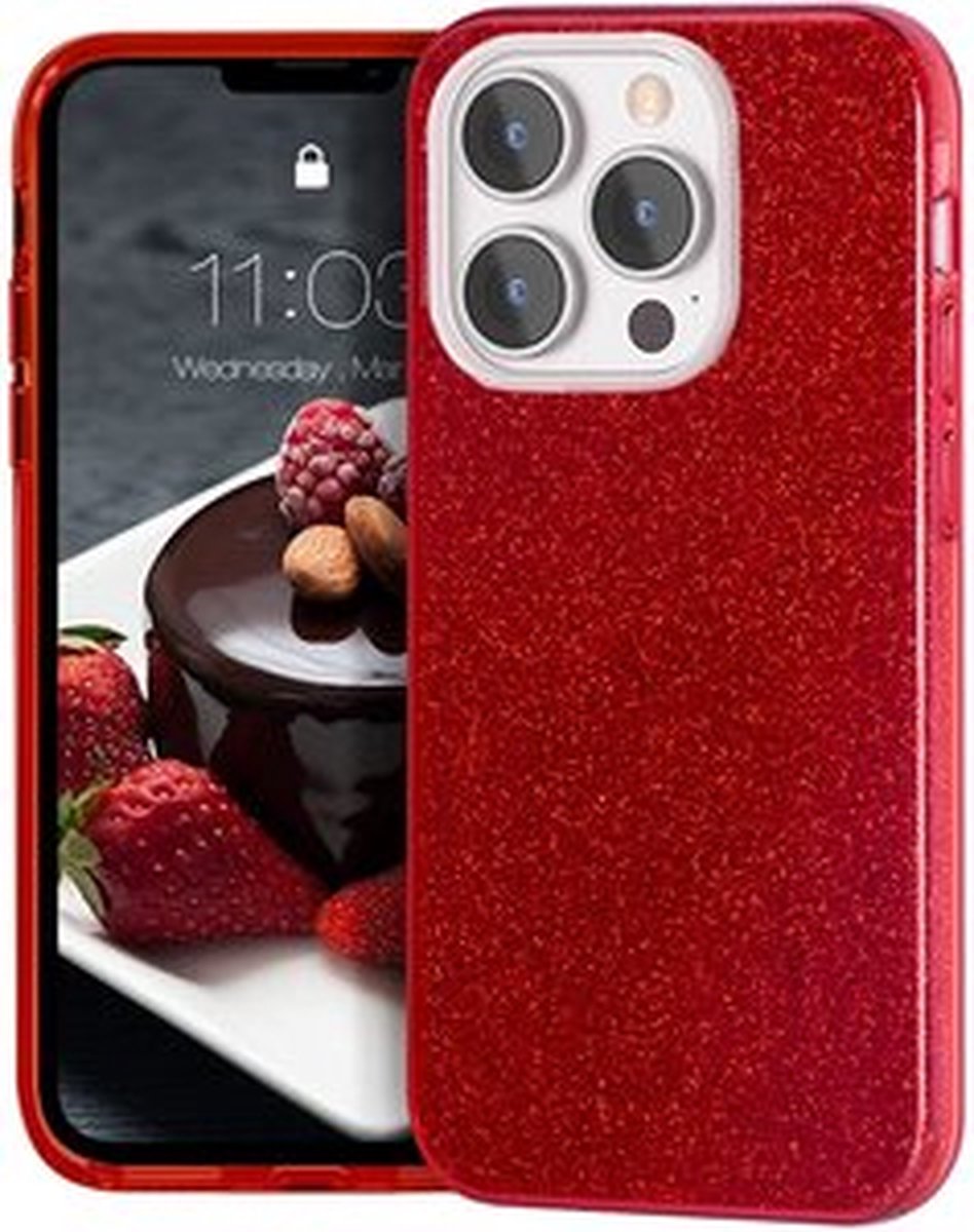 iPhone 13 Pro Max Backcase - Glitter Rood