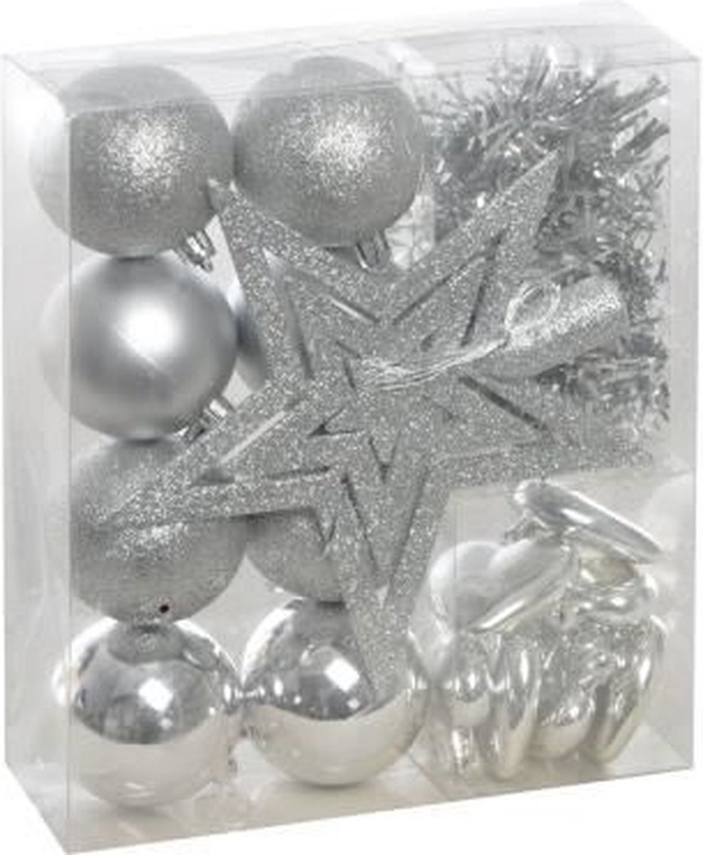 Set van 18 kerstbomen - Zilver met bal - Ø 6 cm