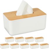 Relaxdays 10x tissue box - kunststof - tissuehouder - deksel van bamboe - zakdoekjesdoos
