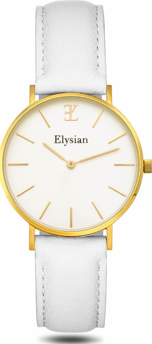 Elysian - Horloge Dames - Goud - Wit Leer - 36mm - Waterdicht - Cadeau Voor Vrouw