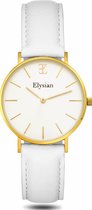 Elysian - Dames Horloge - Goud Wit Leer - Waterdicht - 36mm