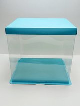 4x Blauw / Transparante Taartdoos Vierkant 26 cm x 26 cm x 24 cm | (l x b x h) | Verjaardag| Feest|