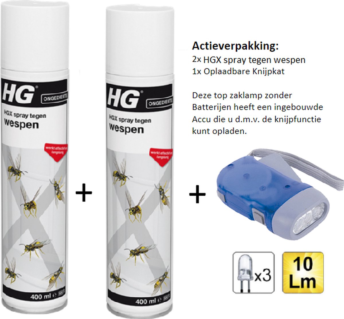 HGX spray tegen wespen- 2 stuks + Knijpkat/Zaklamp