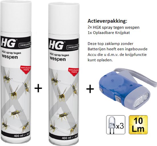 HGX spray tegen wespen- 2 stuks + Knijpkat/Zaklamp