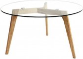 Home Deco - Ronde glazen tafel met houten poten - diam. 80 cm