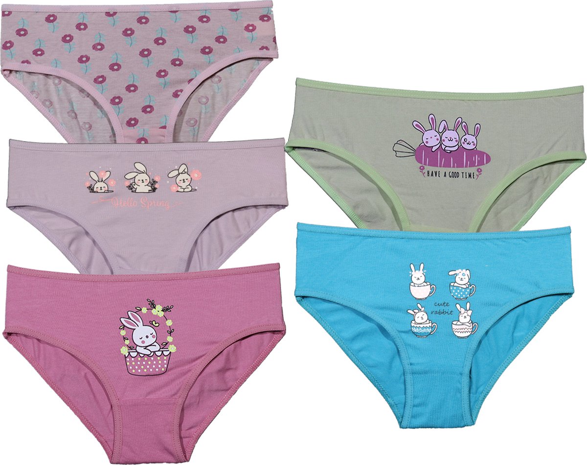 VANILLA – Meisjesondergoed, meisjes slip – 5 pack - Egyptisch katoen – Roze,Blauw,Groen – 2/3 jaar – Bi4565