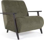 Kave Home - Meghan fauteuil in groene chenille en hout met wengé afwerking