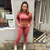 2 delig huispak velvet, broek en hoodie, kleur oudroze, maat L/XL