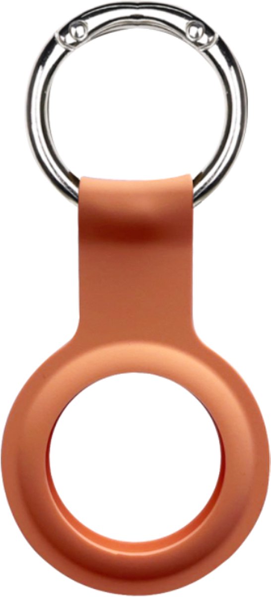 Devia Sleutelhanger ring voor Apple AirTag oranje leer - Airtag beschermhoesje - Apple Airtag hoes - Siliconen Airtag hoesje