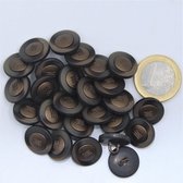 100 Samengestelde KNOPEN op Voetje, Maat 15MM, Inleg Metaal, Rand Polyester, Kleur BRUIN