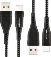 2x MOJOGEAR USB-C naar USB kabel Extra Sterk - 3 meter kabel - Geschikt voor Oppo / OnePlus / Motorola / Huawei / Sony / iPhone 15 - Zwart [DUOPACK]