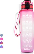 LaCardia Motivatie Waterfles roze paars - 1 liter drinkfles - Waterfles met tijdmarkering - met fruit filter - roze + paars