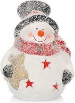 LED kerstfiguur sneeuwt - sneeuwpop 15 cm van keramiek - decoratieve figuur met LED-licht voor winter en Kerstmis - werkt op batterijen