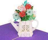 Hartensteler - 3D Pop-Up Wenskaart - Gieter en bloemen kaart - Floral & Watering Can Pop-Up Card