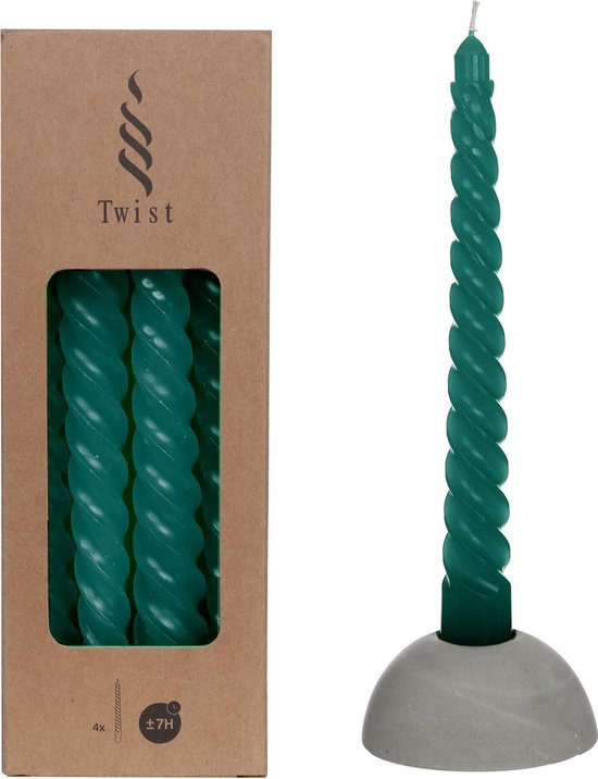 Twist gedraaide kaarsen - Swirl kaarsen - Set van 4 stuks - 19 x 2.2cm diameter - Petrol blauw