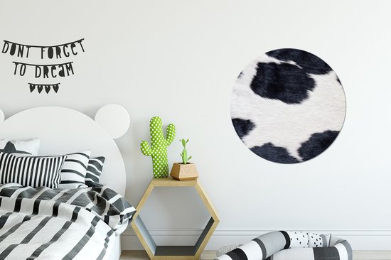 WallCircle - Cercle mural ⌀ 60 - Image d'une peau de vache noire et blanche - Tableaux ronds salon - Assiette murale ronde - Décoration murale cercle - Décoration de chambre intérieur - Décoration murale cercle mural - Accessoires de maison