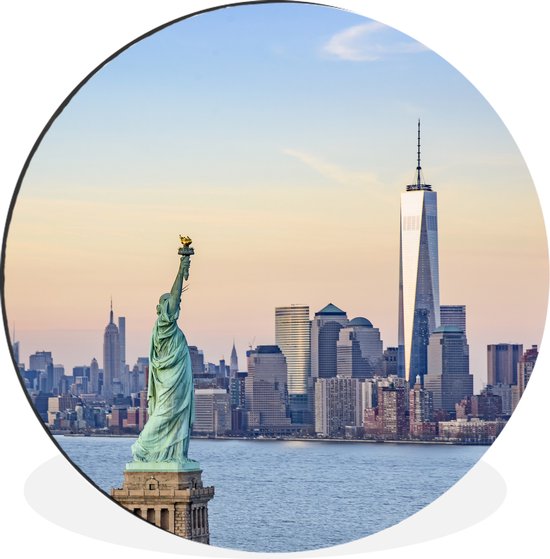 WallCircle - Wandcirkel - Muurcirkel - Het vrijheidsbeeld en het One World Trade Center in New York - Aluminium - Dibond - ⌀ 60 cm - Binnen en Buiten