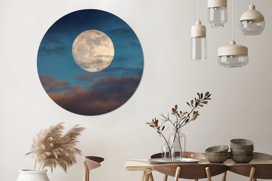 Cercle mural - Cercle mural - Lune - Nuages - Nuit - Aluminium - Dibond - ⌀ 120 cm - Intérieur et Extérieur XXL