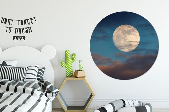 Cercle mural - Cercle mural - Lune - Nuages - Nuit - Aluminium - Dibond - ⌀ 120 cm - Intérieur et Extérieur XXL