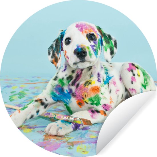 Wallpaper Circle - Chien - Peinture - Blauw - 50x50 cm - Wall Circle - Auto-adhésif - Wallpaper Sticker