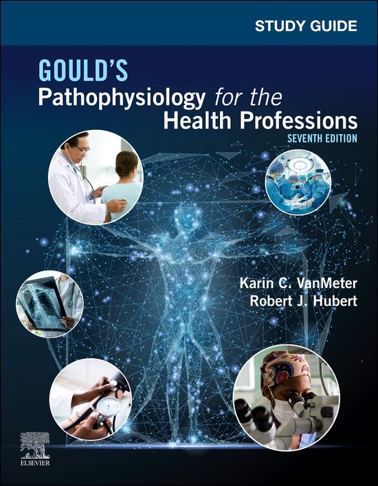 Studiegids: Gould's Pathophysiology for the Health Professions, zevende editie. Cover toont medische afbeeldingen, menselijke anatomie en tekst.