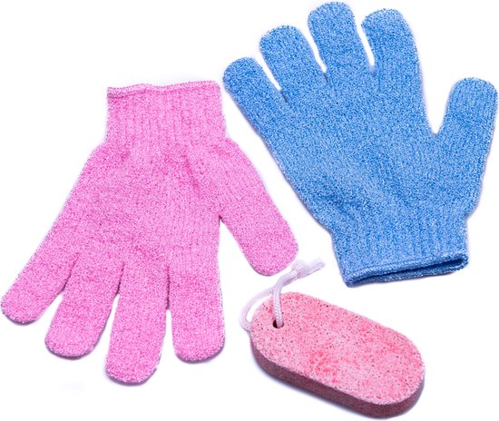 Nesto’s® Scrub Handschoen en Puimsteen voor Eelt - Washand - Lichaam - Gezicht - 2 stuks
