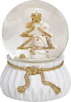 Glitterbal sneeuwpop gemaakt van poly, glas wit, goud 7x9x7cm