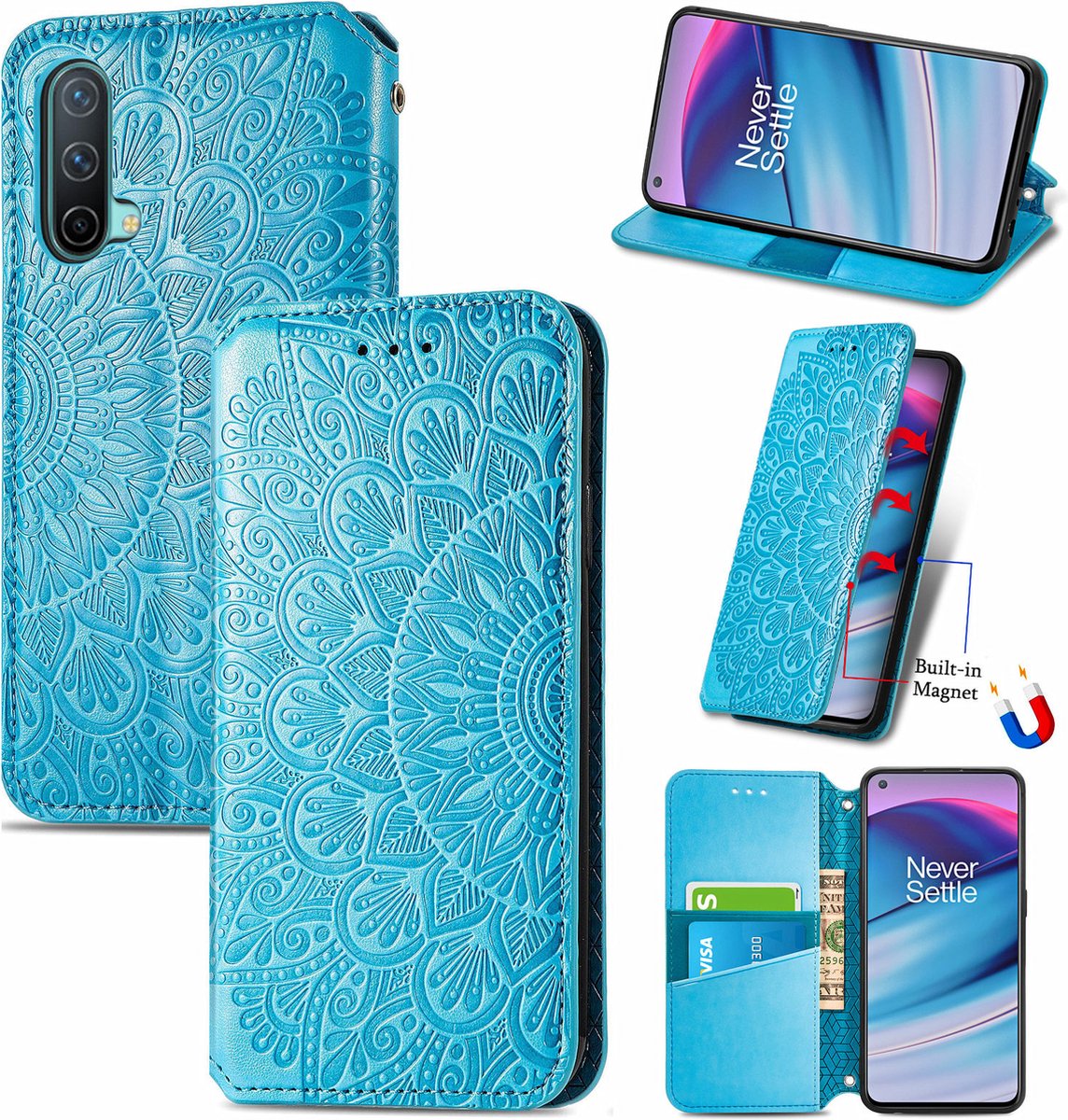 Luxe PU Lederen Blooming Mandala Reliëfpatroon Wallet Case voor OnePlus Nord CE 5G _ Blauw