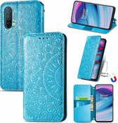 Luxe PU Lederen Blooming Mandala Reliëfpatroon Wallet Case + PMMA Screenprotector voor OnePlus Nord CE 5G _ Blauw
