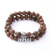 Sattva | Dubbele armband met tube en skull Guru kraal, Tube & Skull Wood mala bracelets