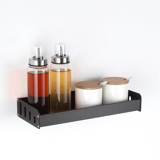 Cgoods rek zonder boren 30CM – wandrek – kruidenrek – ophangbaar – keukenrek – aanrecht organiser – zwart