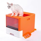 Hoobi® Hygiënische Gesloten Kattenbak XXL - Kattenbakken - Kattenmand - Uitschuifbaar Lade & Filter - Kat & Kitten - Oranje