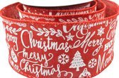 Kerst Lint met IJzerdraad | Natural Jute Burlap Lint | Luxe Weefband 63mm (6,3cm) | Merry Christmas Sneeuwvlokken | Rood Wit | Kerstlint | Cadeaulint | Lengte: 3 Meter