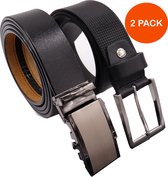 Heren riem echt Leer met automatische gesp  en Jeans broekriem - 2 Stuks Zwart