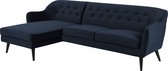 Dencor 2,5 zitsbank met chaise longue en zwarte houten poten.