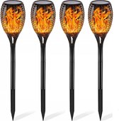 Solar tuinverlichting op zonne energie tuinfakkels lantaarn buitenverlichting tuinfakkels 33 led buiten tuinlamp Set 4 stuks 58cm met Gratis Led grondspot
