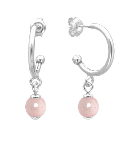 ARLIZI 2039 Boucles d'oreilles d'oreilles créoles pendentif quartz rose - argent sterling