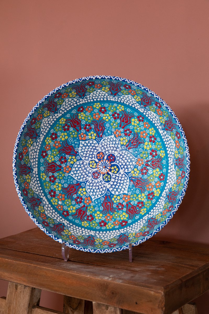 Turkse Schalen - Tapas schaaltjes - serviesset - aardewerk schaal - handmade - cadeau - schaaltjes - poefjuh servies - 30 cm x 1 stuk - Licht Blauw -