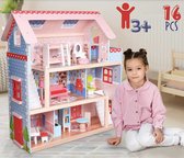 Infantastic® XXL houten poppenhuis met LED - 3 speelniveaus, meubels / accessoires, voor 13cm hoge poppen - poppenvilla, poppenhuis, kinderen, speelgoed, kinderkamer, slaapkamer, meisje, jongen