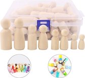 RENALUX® Peg Dolls - Houten Poppetjes Blanco - 50 Stuks - Houten Pionnen Blanco - Houten Mensen - Peg Poppen - Inclusief Gratis Opbergdoos