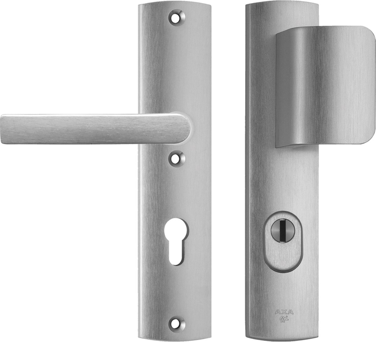 AXA Veiligheidsbeslag (Curve Plus) Aluminium geslepen: Duwer-Kruk (model D-duwer/Blok) PC72 met kerntrekbeveiliging SKG***