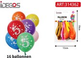 IDEGOS Ballonnen set - 16 stuks - Ballonnen - Ronde Ballonnen - Feestversiering decoratie - Kinderfeestje - Verjaardag - Cijfer 5