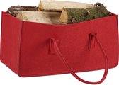 Relaxdays 1x houtmand van vilt - haardhout tas - draagtas - vilttas rood - opbergmand