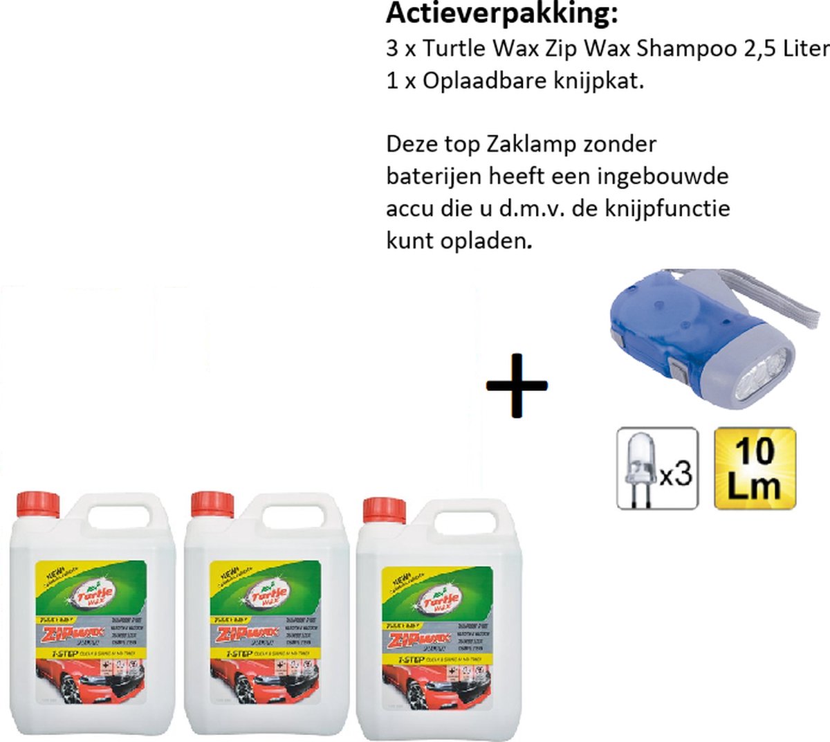 Turtle Wax - TW 52882 Zip Wax Shampoo 2.5L - 3 stuks - + Zaklamp/Knijpkat