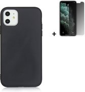 Hoesje iPhone 11 - Screenprotector iPhone 11 - Siliconen - iPhone 11 Hoes Zwart Case + Privacy Tempered Glass