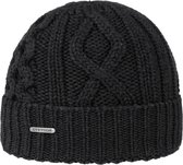 Stetson wollen wintermuts kabel patroon met omslag kleur zwart maat one size