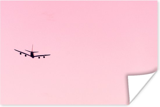 Poster Stijgend vliegtuig in een roze lucht - 60x40 cm